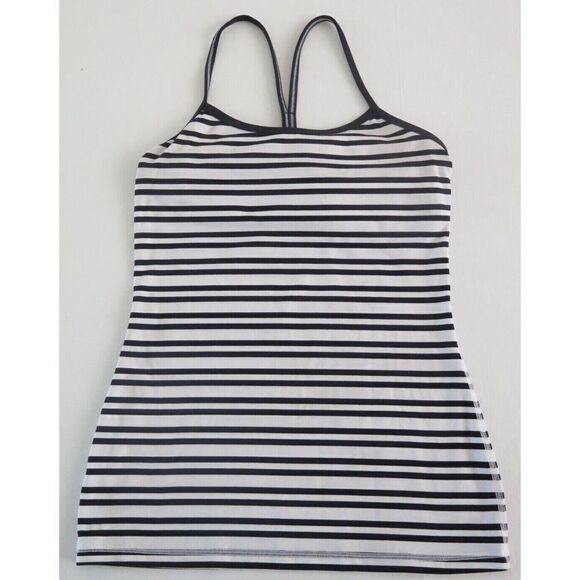 Lululemon Women's Sz 6 Black & White Striped Power Y Tank Top - Picture 1 of 4